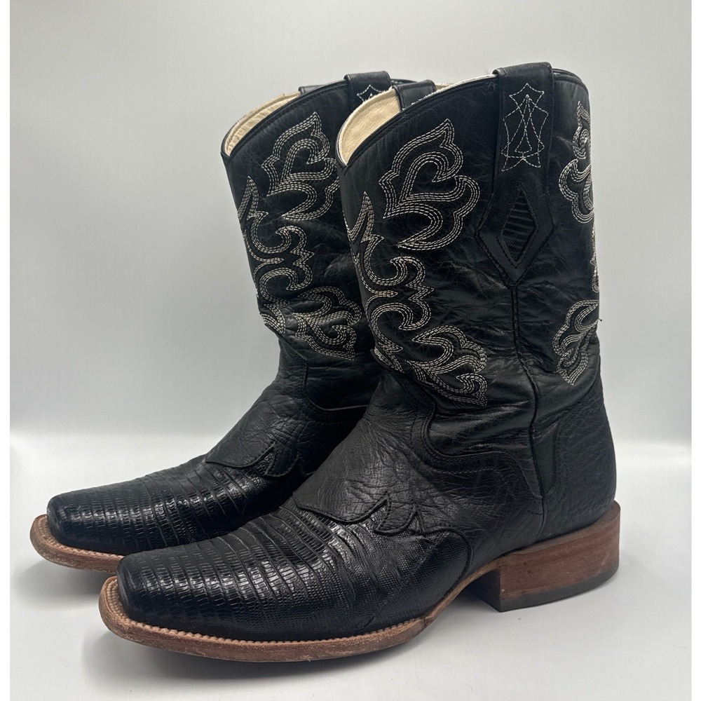 JB Dillon Mens Black Lizard Skin Square Toe Western Cowboy Boots JBR2061 D 9.5 D